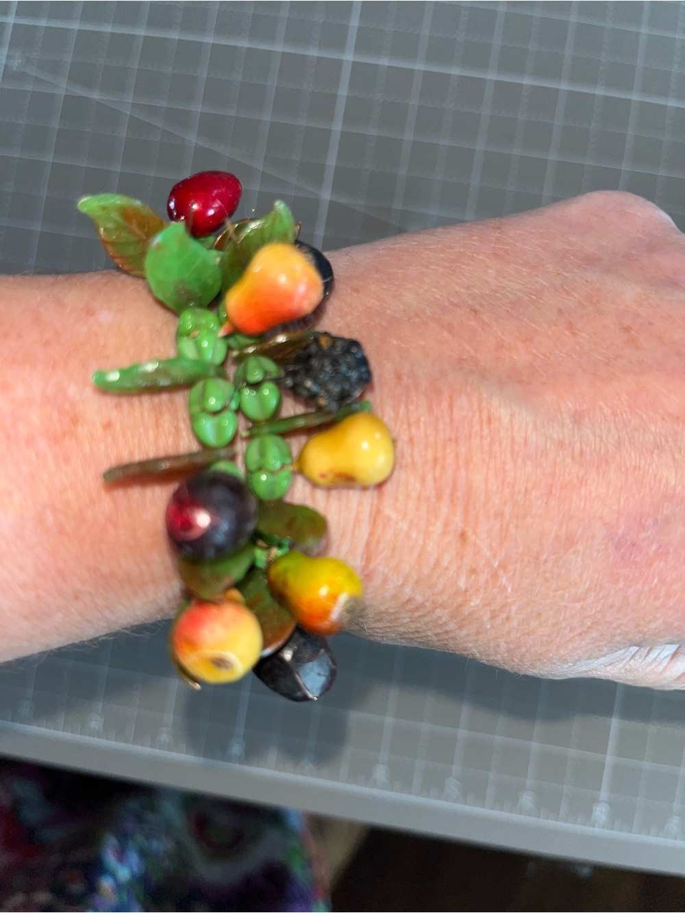 Vintage glass fruit bracelet cute design glass used missing few fruits handmade